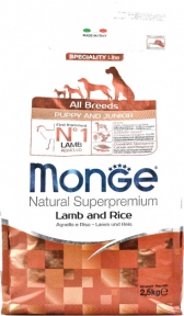 Monge Dog All breeds Puppy&Junior, ягня з рисом 2,5кг