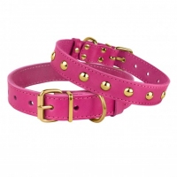 BronzeDog Нашийник для собак з прикрасою шкіра золото 1,8/28-36см рожевий