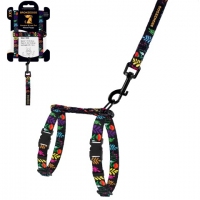 Bronzedog Шлея з повідцем для котів та дрібних порід собак, розмір XXS, квіти Etno чорні