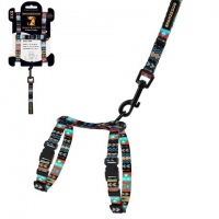 Bronzedog Шлея з повідцем для котів та дрібних порід собак, розмір XXS, орнамент ацтеки