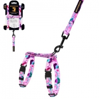 Bronzedog Шлея з повідцем для котів та дрібних порід собак, розмір XXS, квіти Etno рожеві