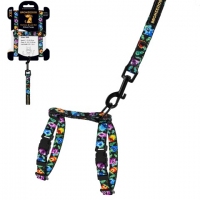 Bronzedog Шлея з повідцем для котів та дрібних порід собак, розмір XS, квіти Etno чорні