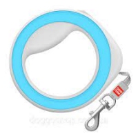 Повідець-рулетка для собак WAUDOG R-leash кругла XS-M до 40 кг 2,9 м світловідбиваюча стрічка блакит