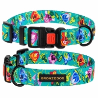 BronzeDog Folk нашийник для котів, квіти, з пластиковою пряжкою 10мм, ментоловий